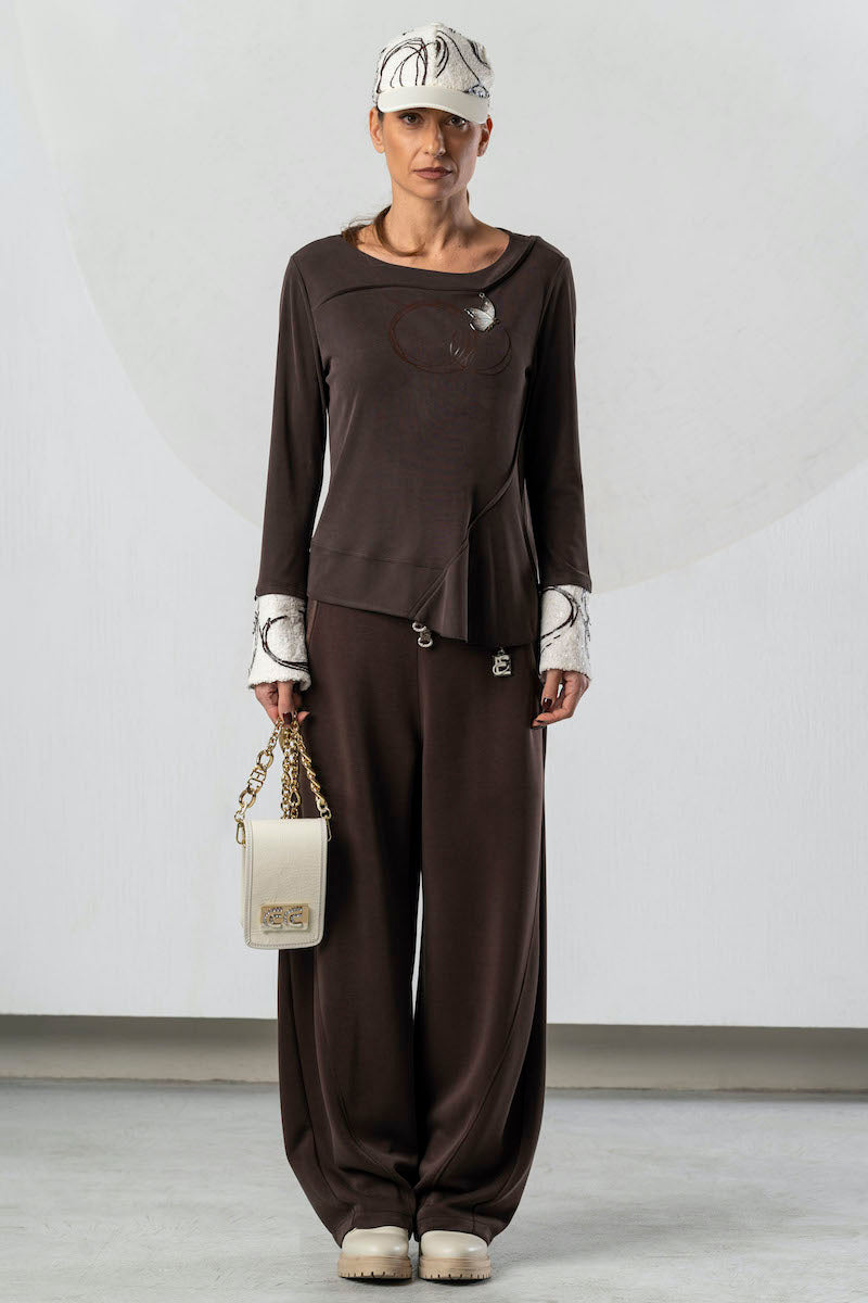 Tshirt stretch marron Elisa Cavaletti