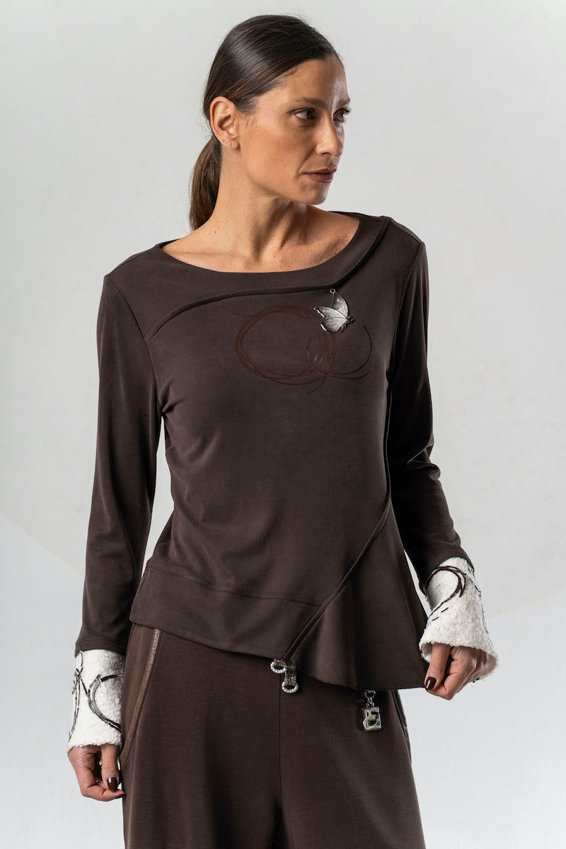 Tshirt stretch marron Elisa Cavaletti