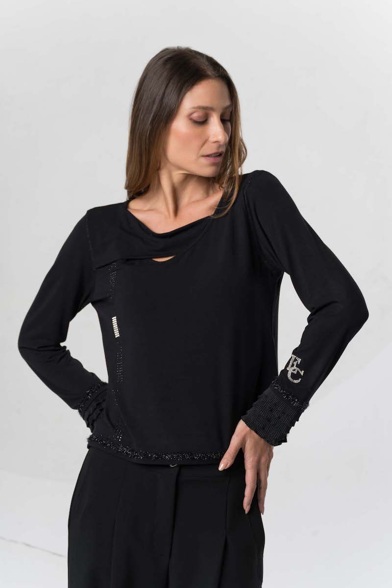 Tshirt manches longues noir Elisa Cavaletti