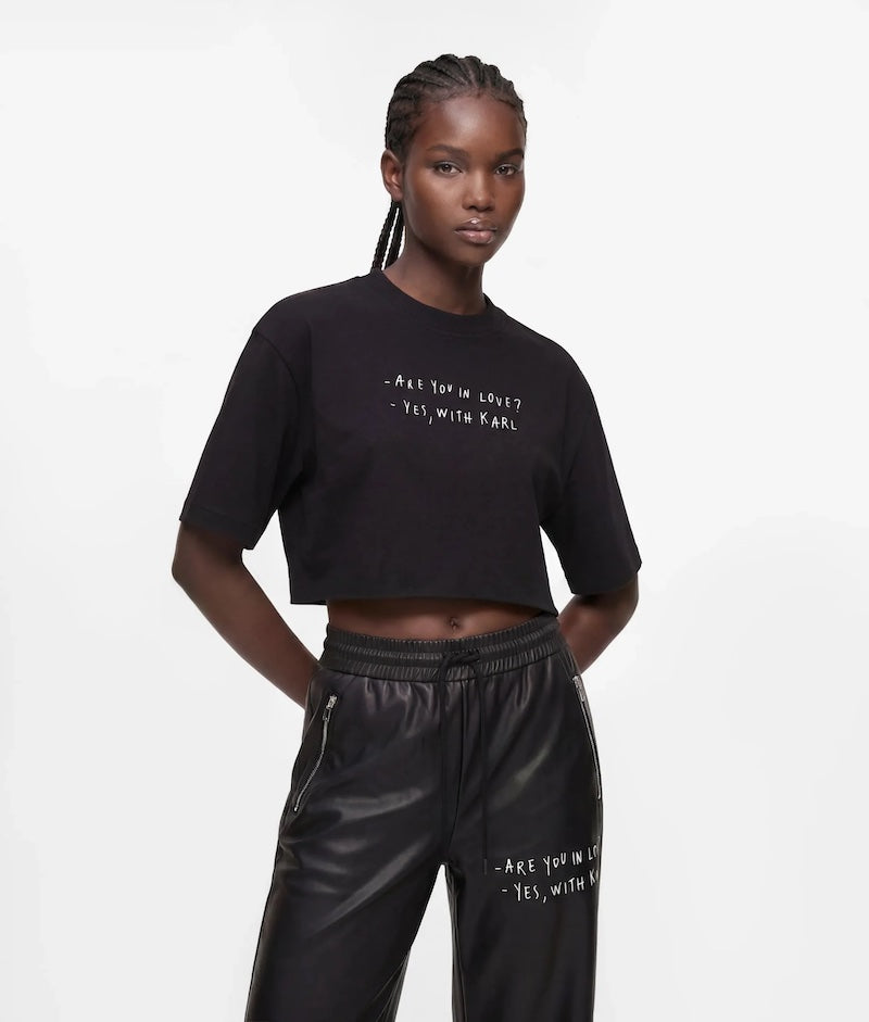 T-shirt crop top noir femme Karl Lagerfeld « Are you in love ? »