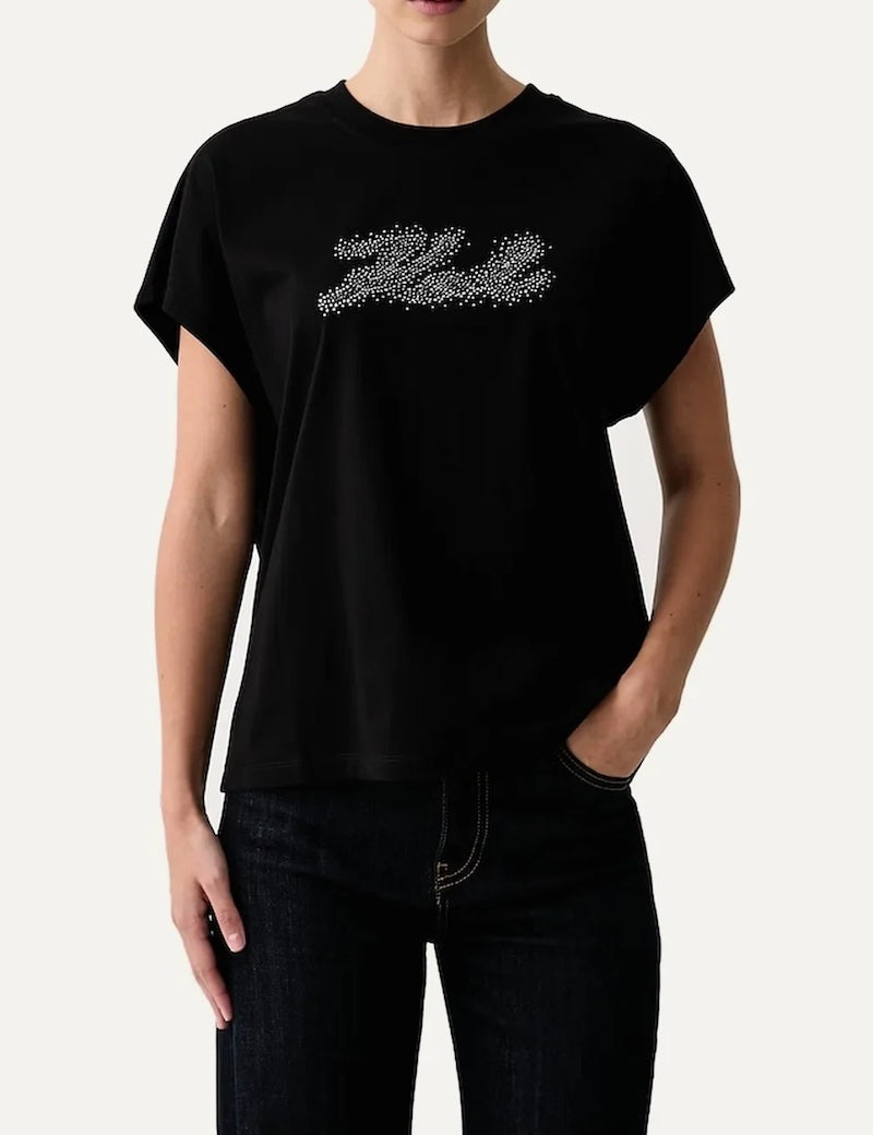 T-shirt femme Karl Lagerfeld noir en coton – logo Karl brillant