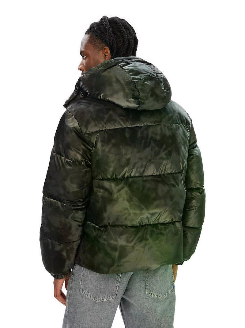 Blouson doudoune homme Karl Lagerfeld noir reflets kaki