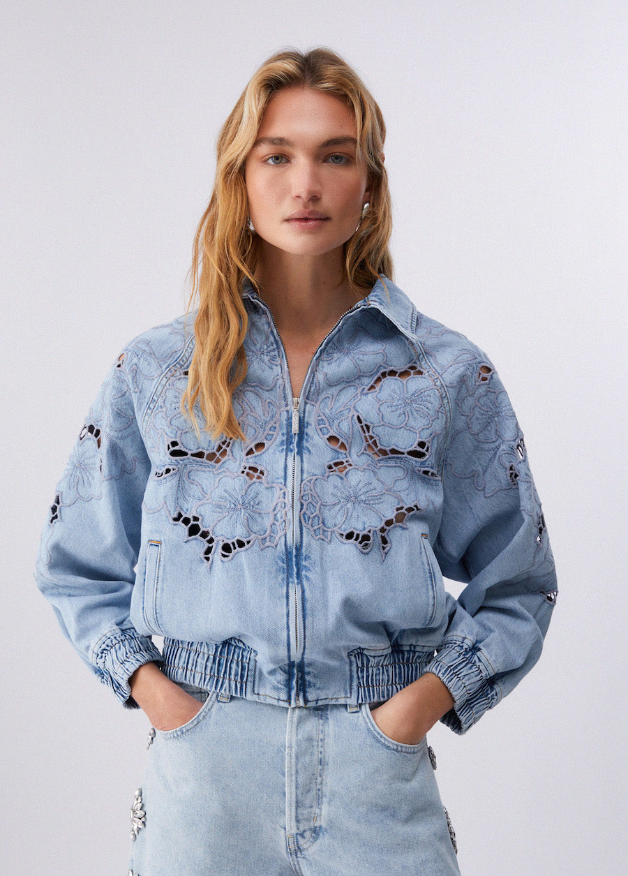 Blouson en jeans ajouré er brodé Liu Jo