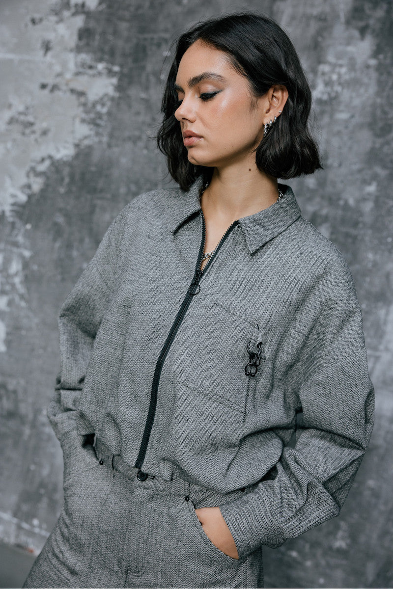 Veste femme à chevrons gris et noir Freeman T