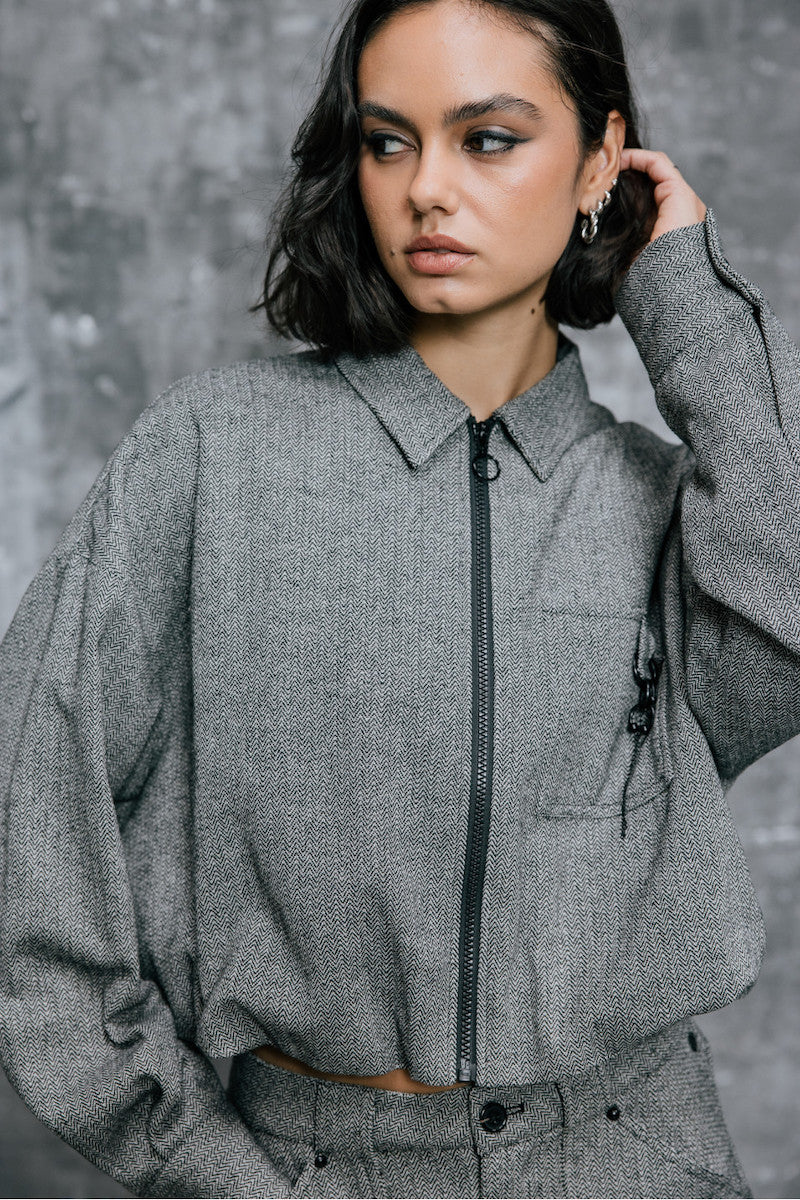 Veste femme à chevrons gris et noir Freeman T