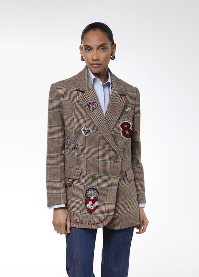 Veste tailleur à carreaux et patchs Lola Casademunt