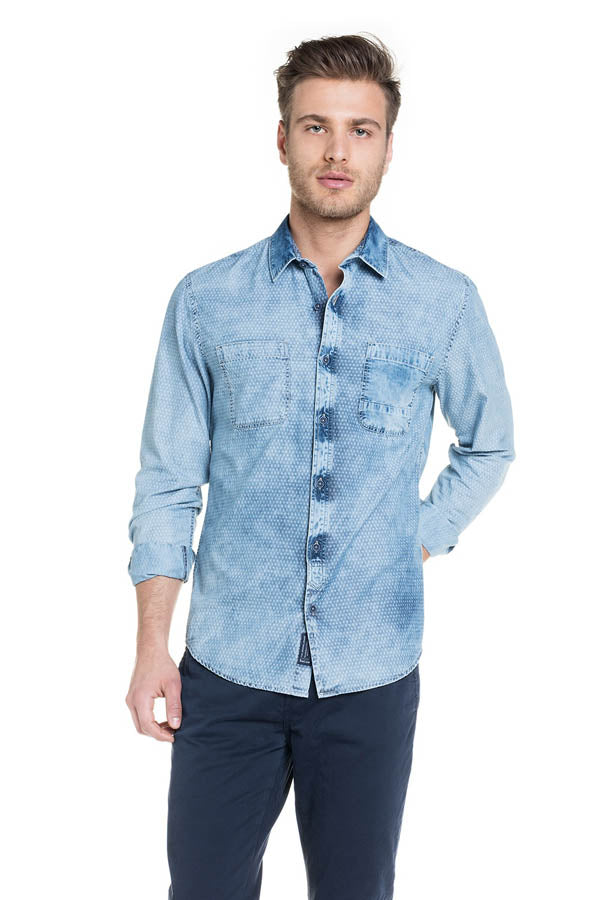 Chemise Salsa 114284 bleu indigo délavé