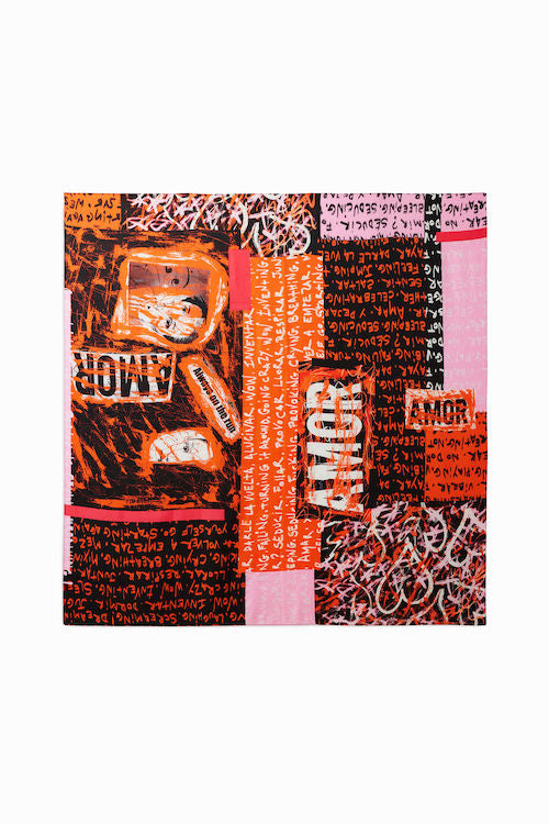 Foulard carré imprimé orange Desigual