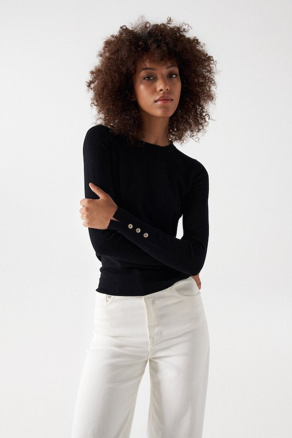 Pull maille fine noir salsa