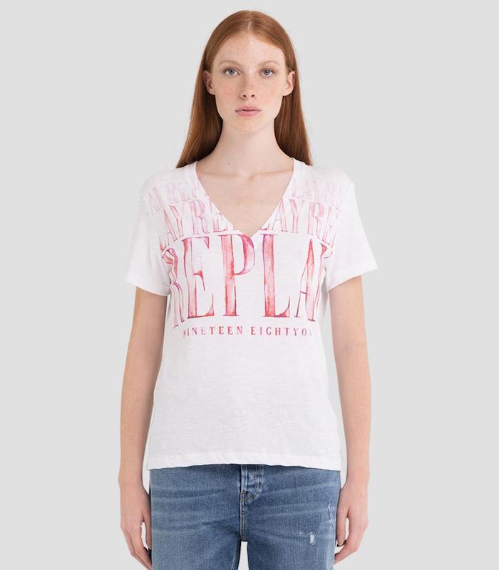 T-shirt col en v Replay W3783