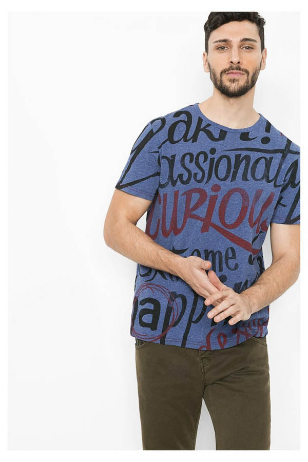 T Shirt Desigual 61T14A4 bleu imprimé