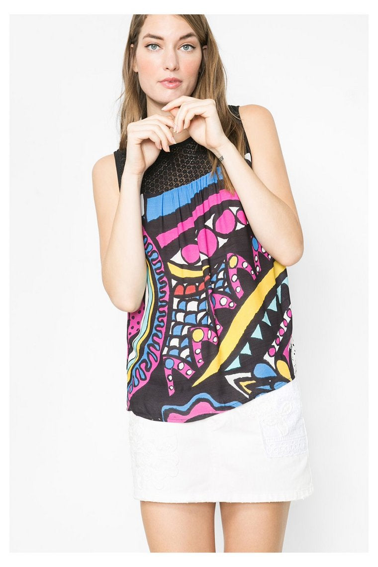 Top Desigual 61B23J5 noir imprimé