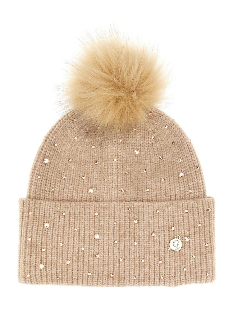 Bonnet pompon et strass Guess