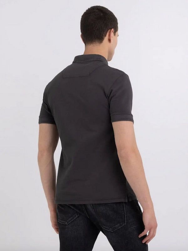 Polo Replay Jeans noir col rehaussé