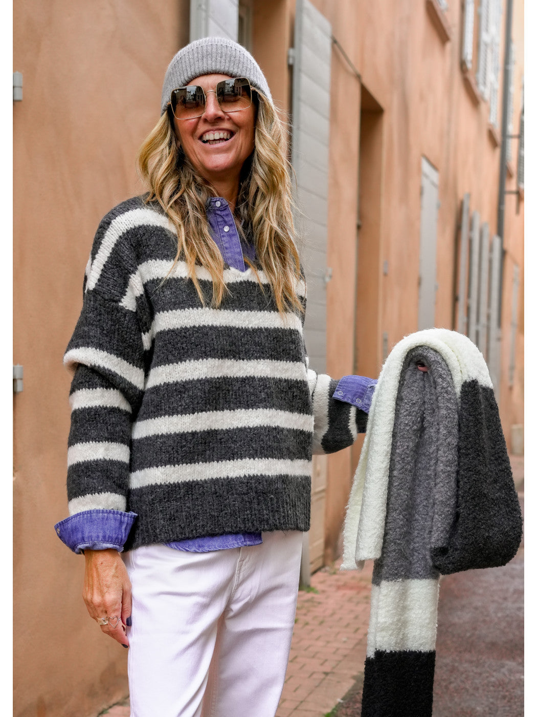 Pull rayé O'MER gris