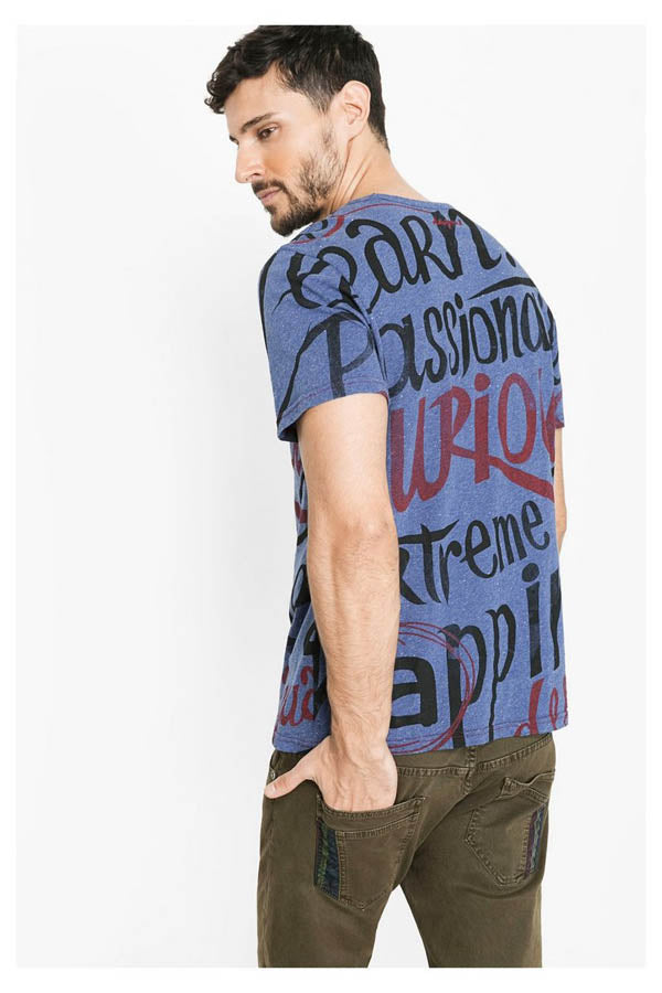 T Shirt Desigual 61T14A4 bleu imprimé