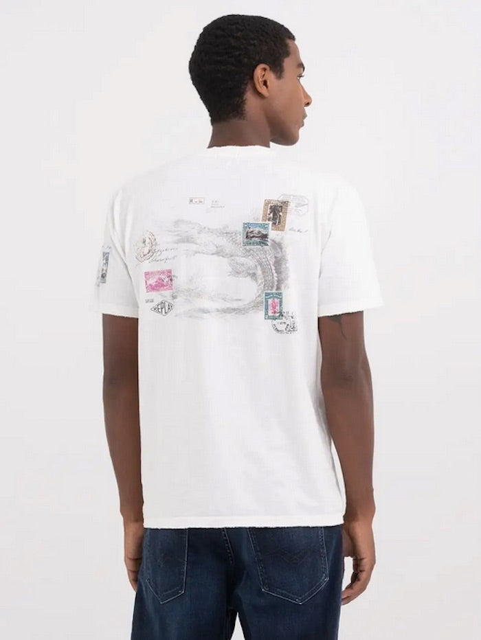 Tshirt blanc avec timbres Replay